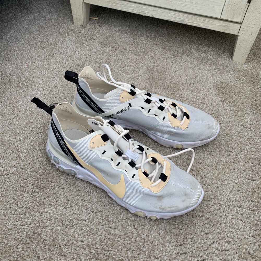 Nike react black gold white sneakers